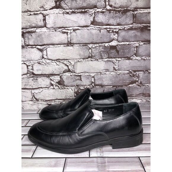 HAJJO Black Leather Slip On Casual Dress Almond Loafers Shoes Men Sz 42EU/9M US - Picture 1 of 16